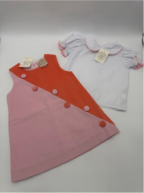 The Beaufort Bonnet Company Colorblock Corduroy Dress & Top 3T Pink Orange White